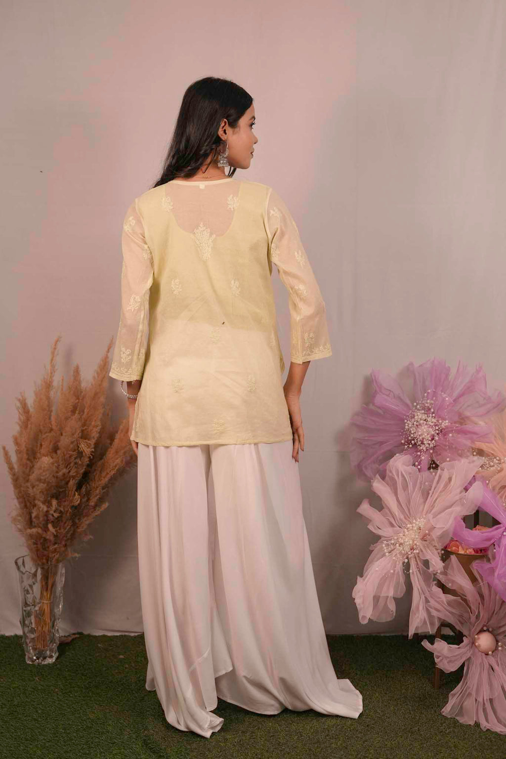 Mulmul Chikankari Yellow Short Top
