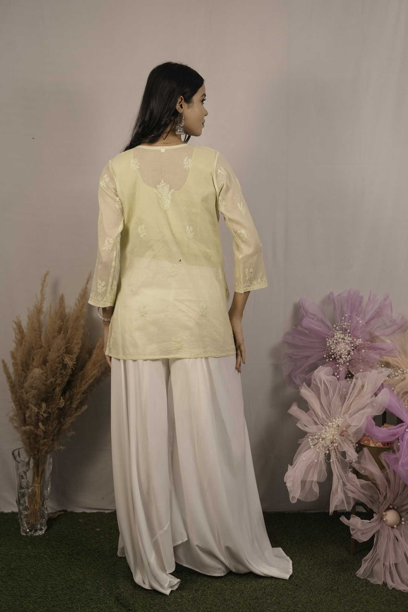Mulmul Chikankari Yellow Short Top