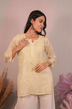 Mulmul Chikankari Yellow Short Top