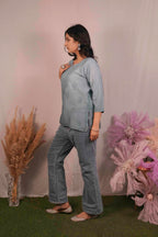 Chanderi Chikankari Blue Short Kurti