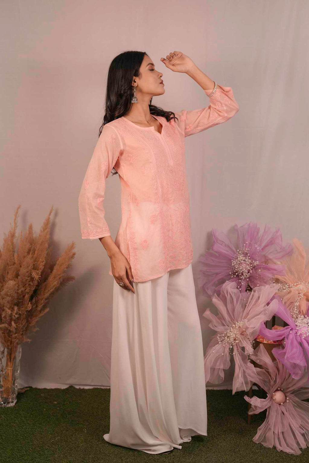 Mulmul Chikankari Orange Short Top