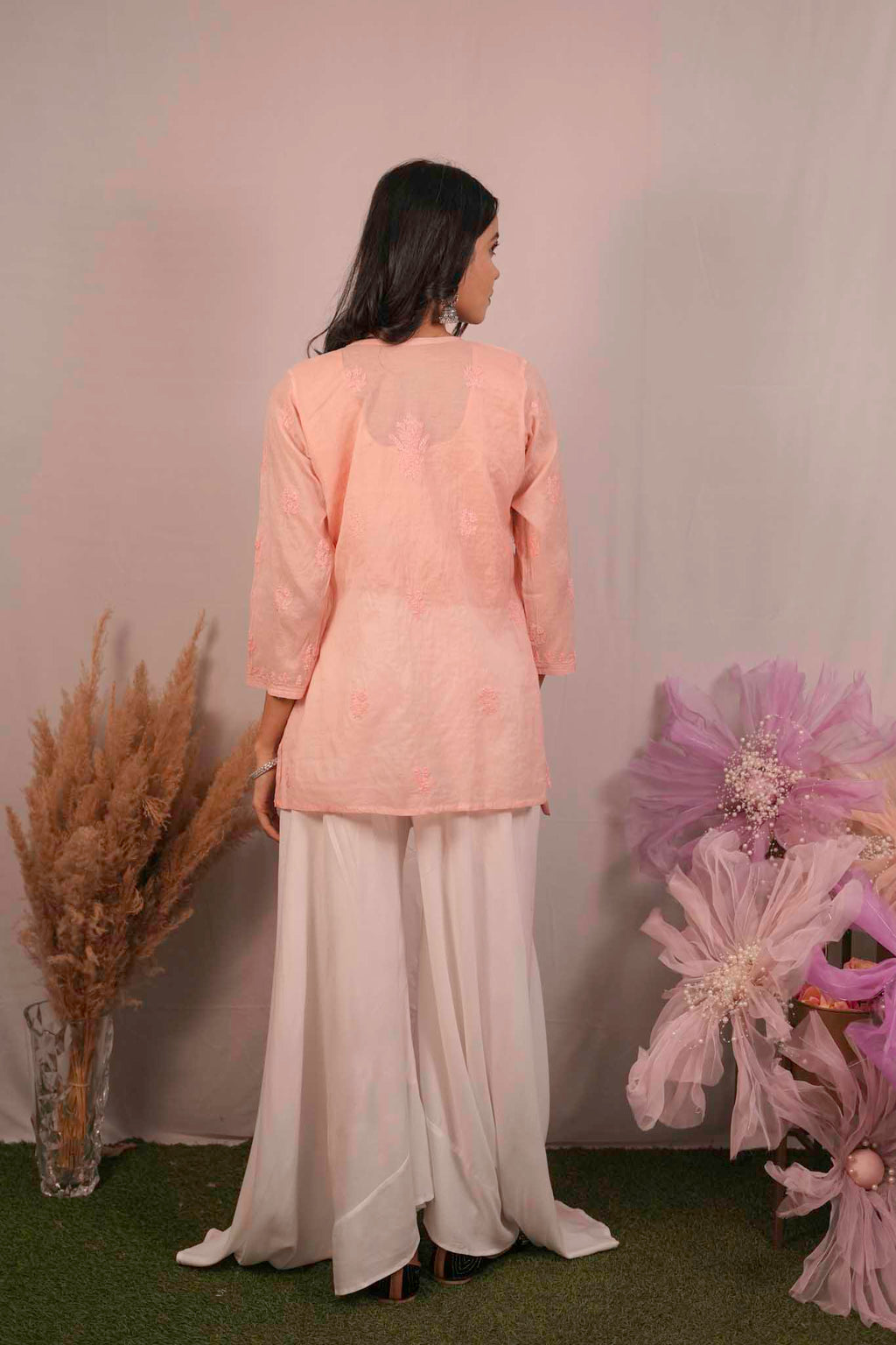 Mulmul Chikankari Orange Short Top