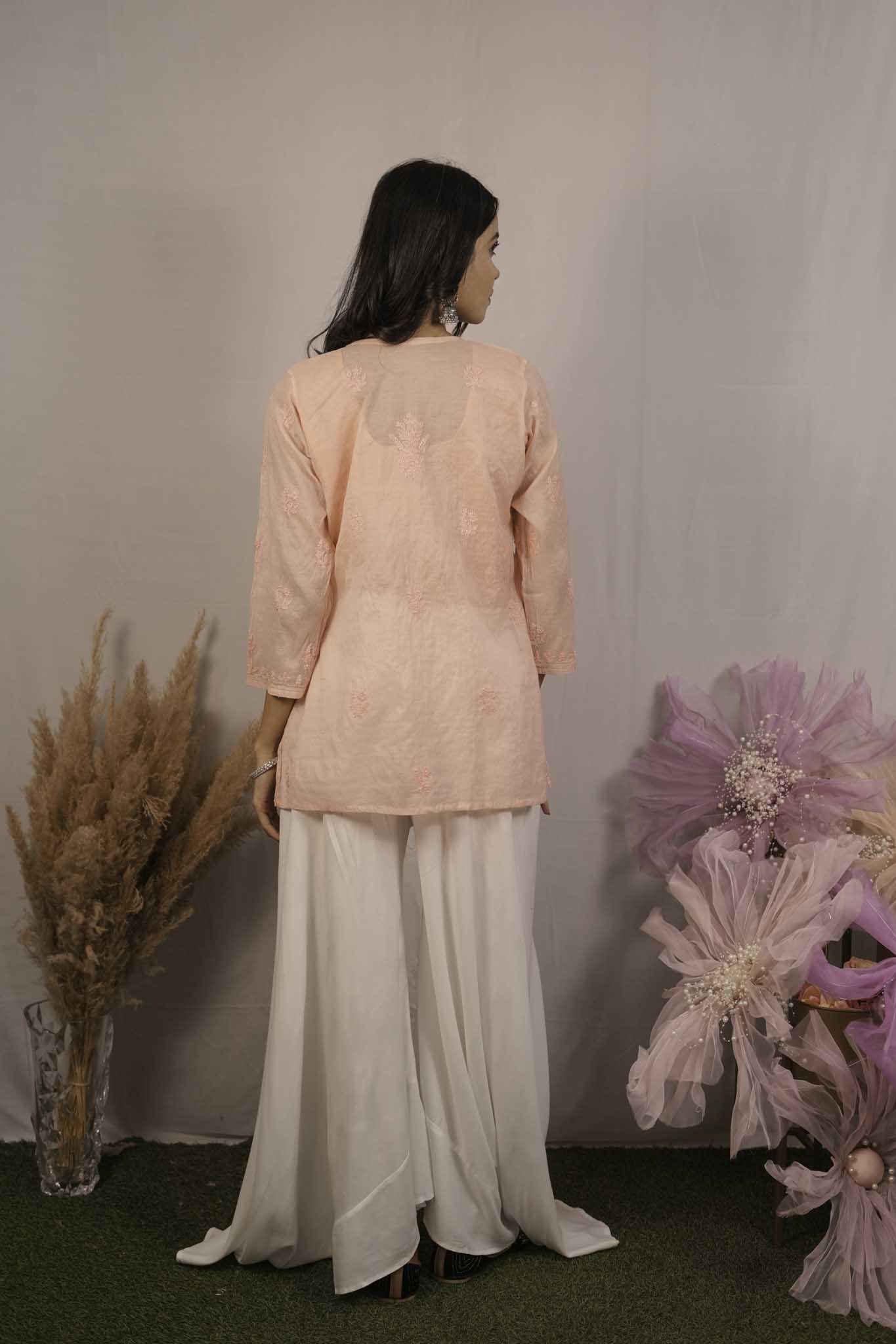Mulmul Chikankari Orange Short Top