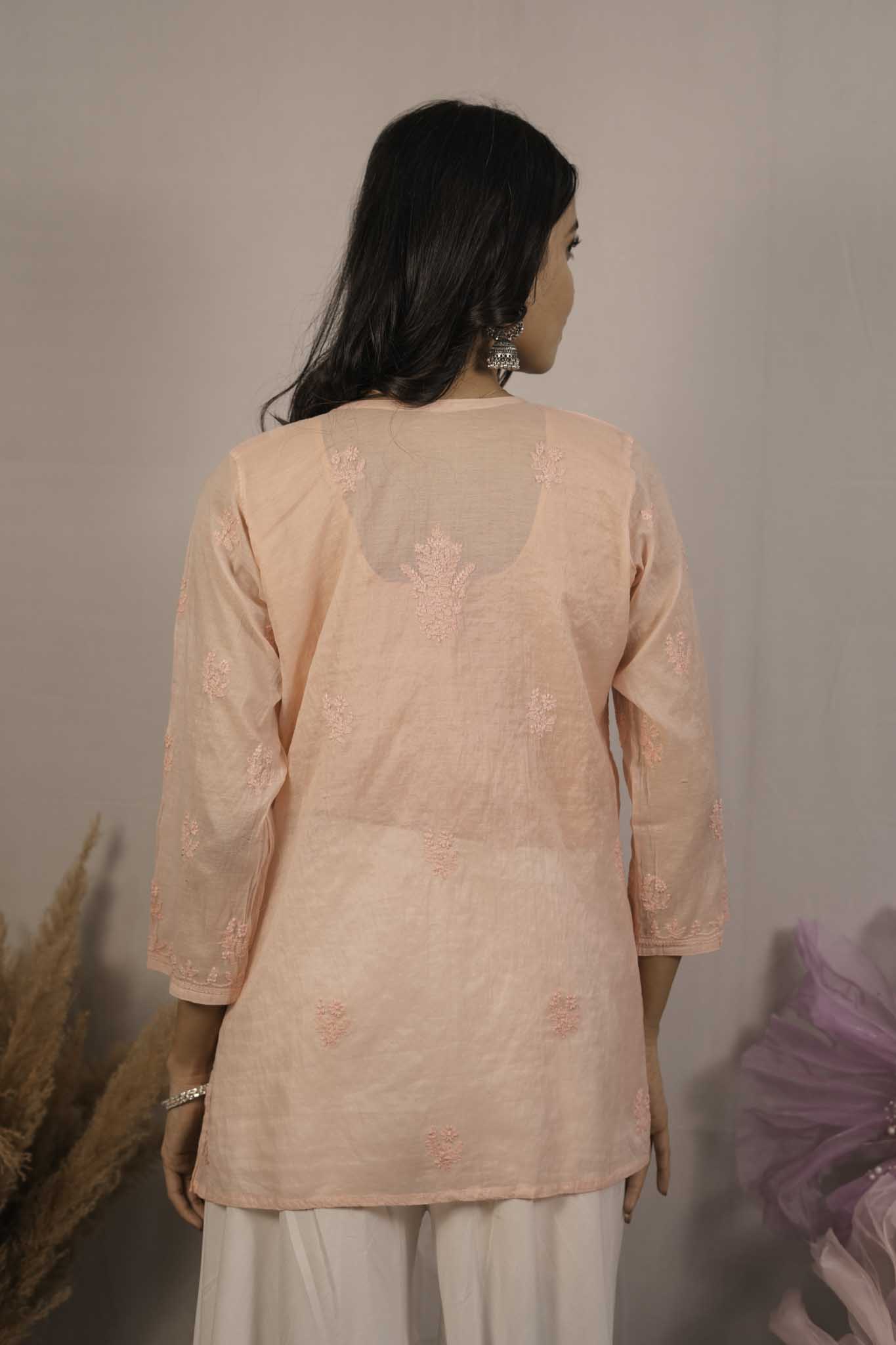 Mulmul Chikankari Orange Short Top