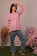 Chanderi Chikankari Pink Short Kurti