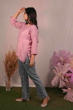 Chanderi Chikankari Pink Short Kurti
