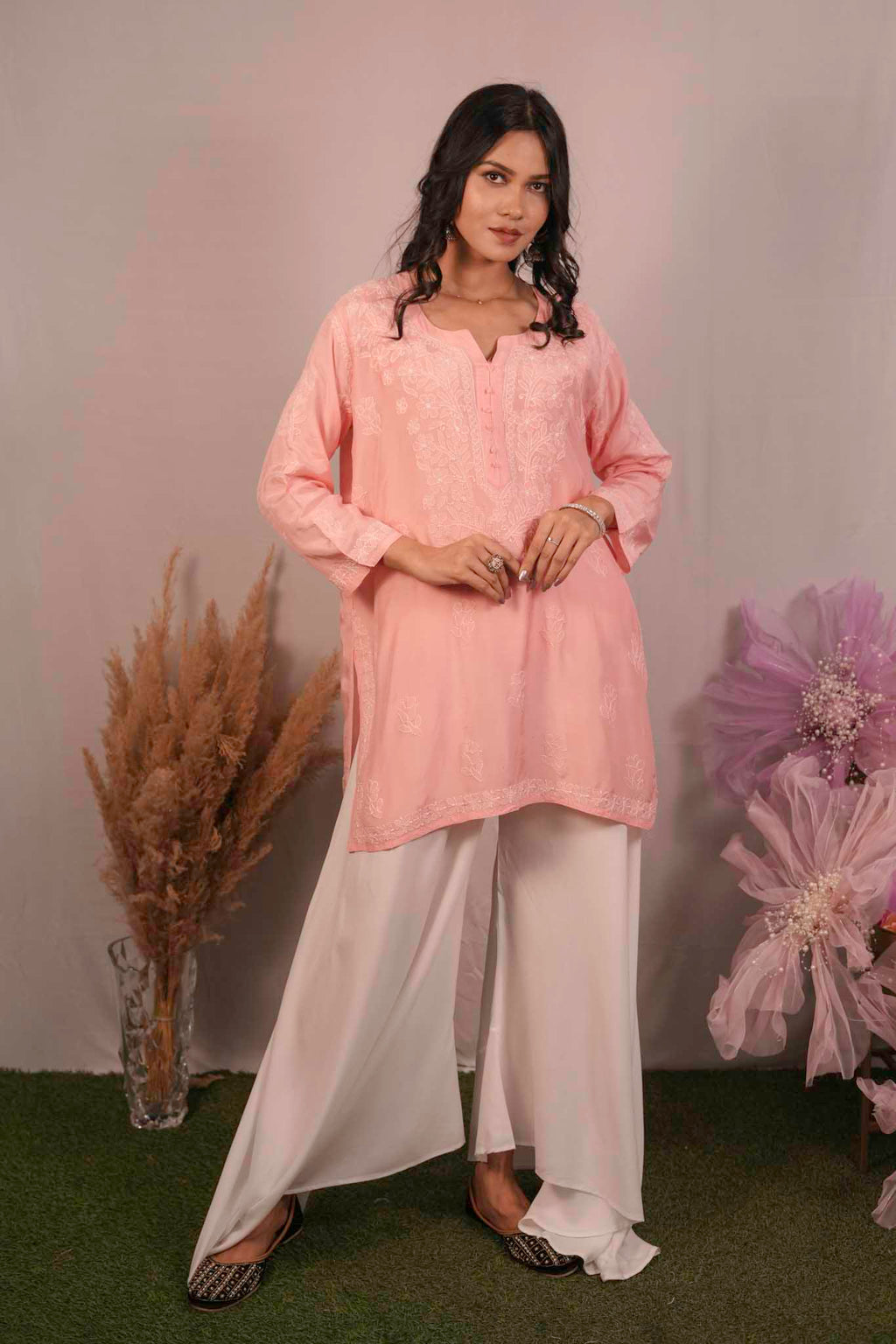 Muslin Chikankari Pink Short Top