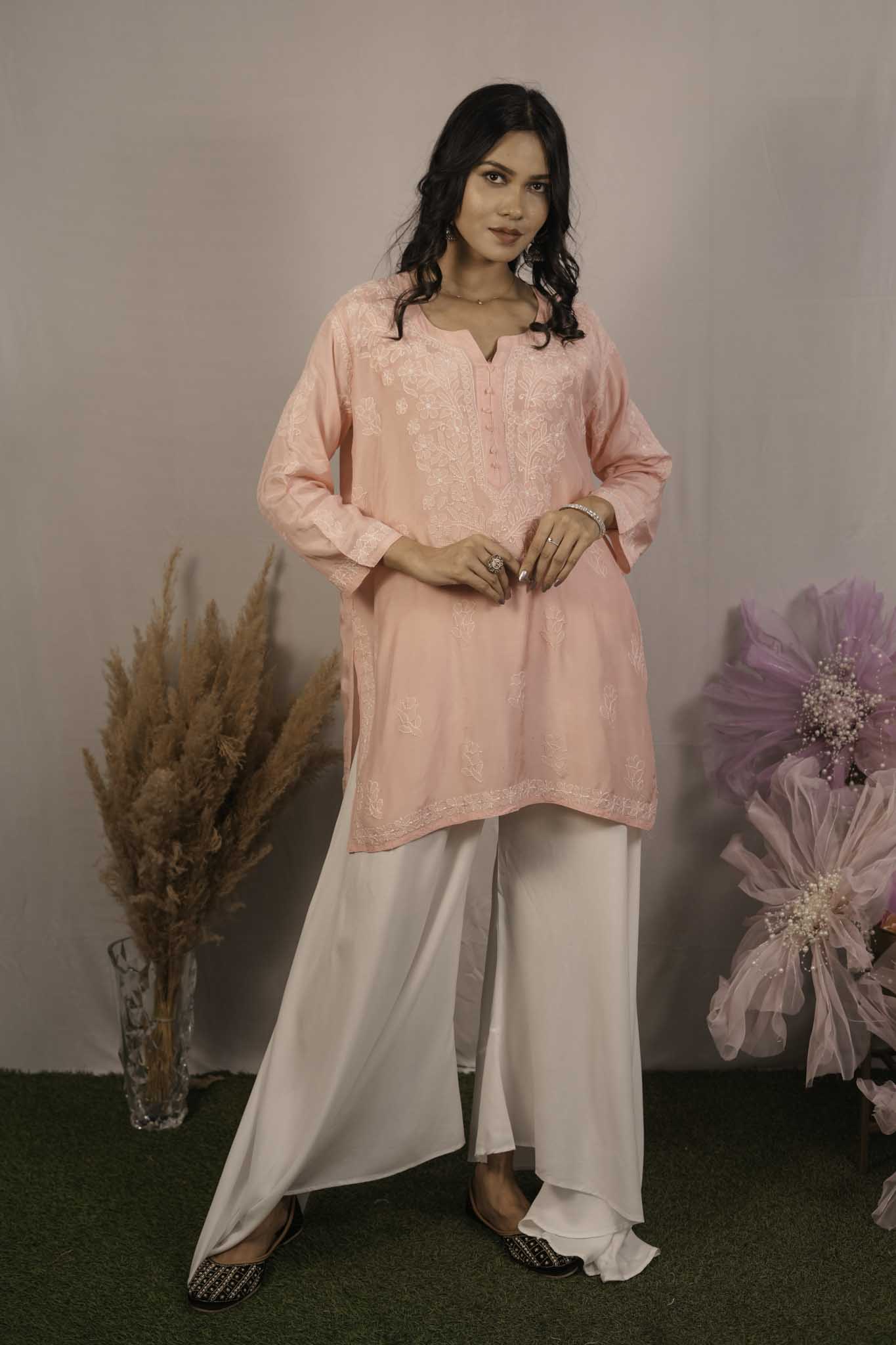 Muslin Chikankari Pink Short Top