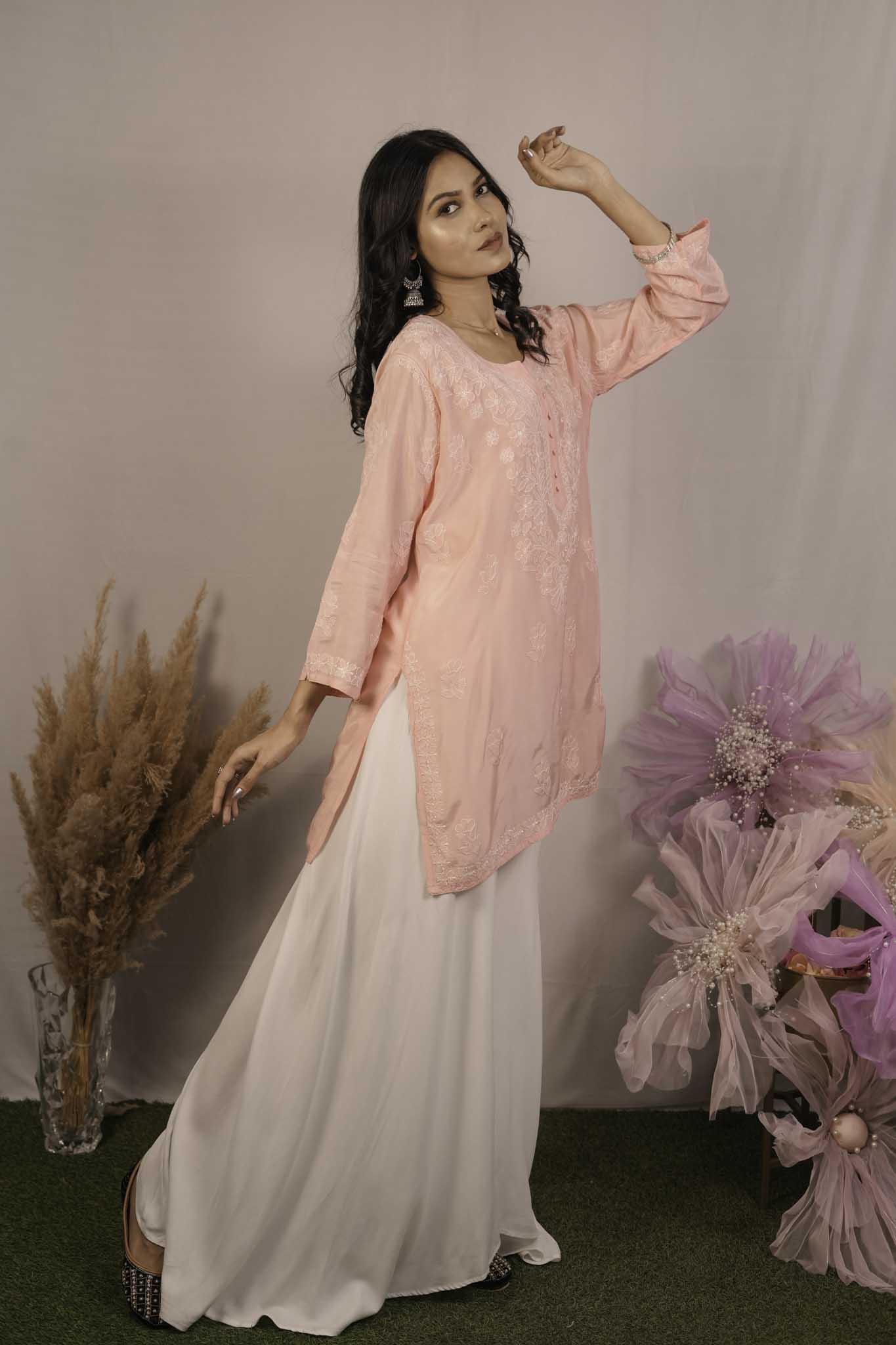 Muslin Chikankari Pink Short Top