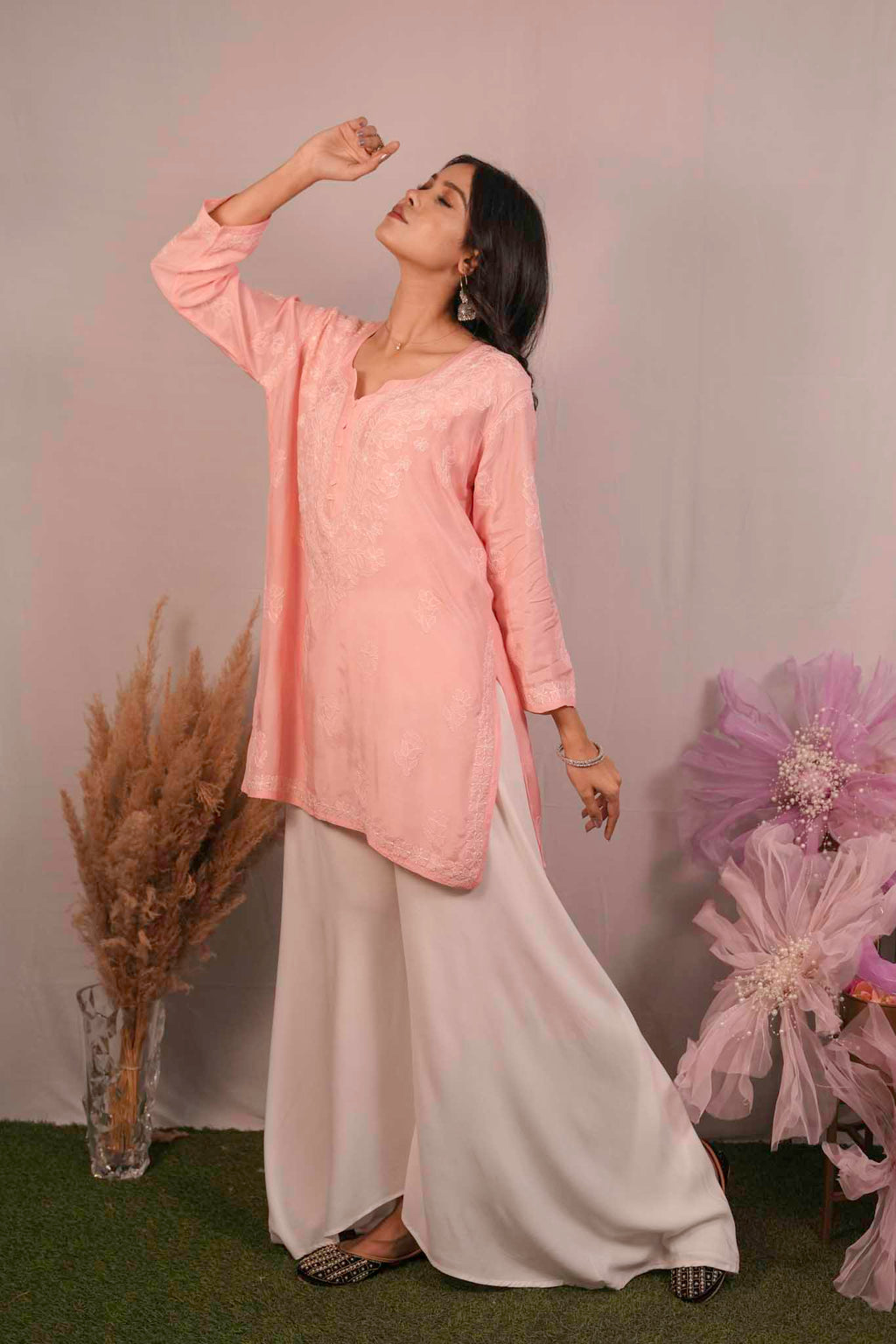 Muslin Chikankari Pink Short Top