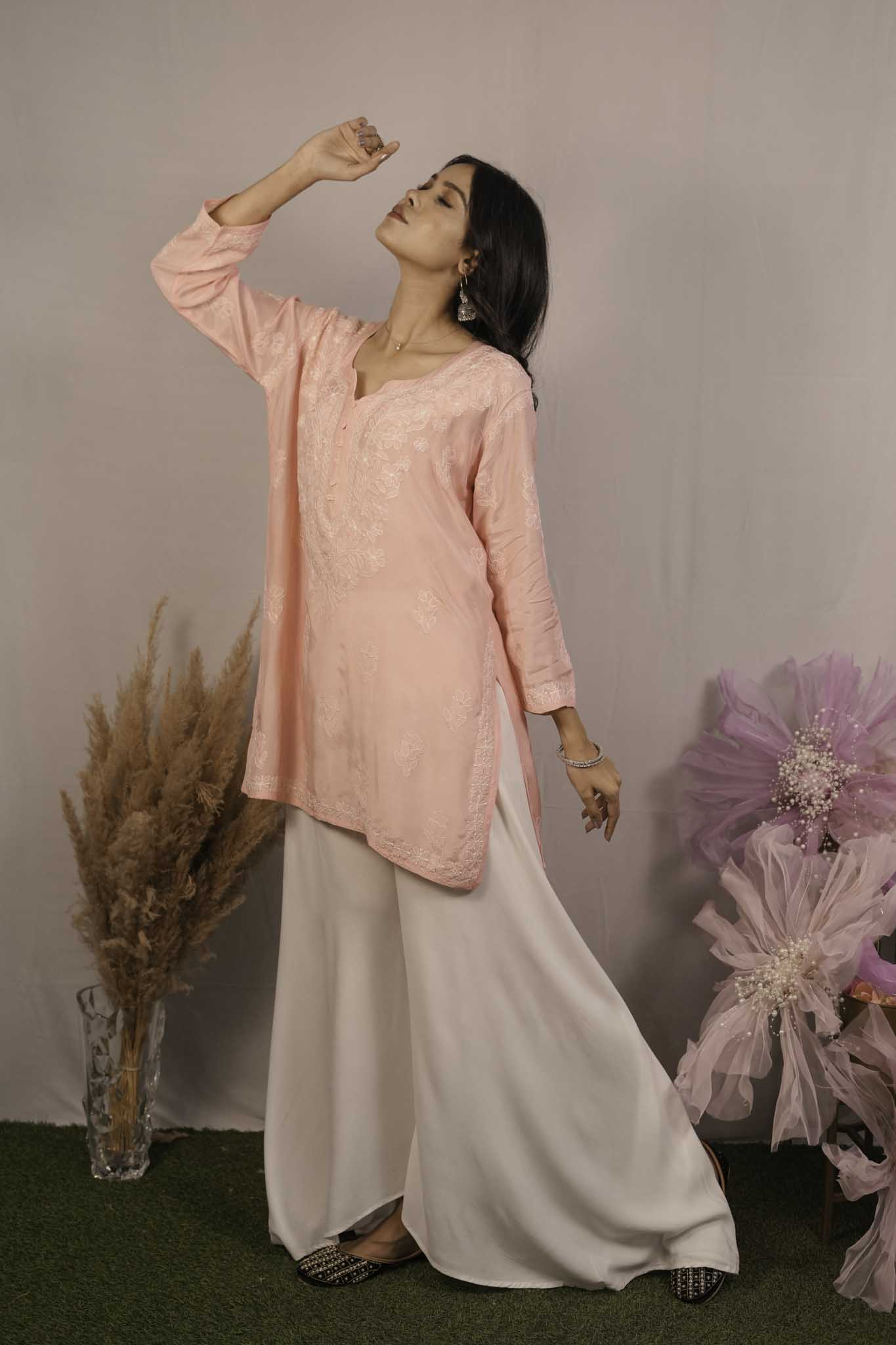 Muslin Chikankari Pink Short Top