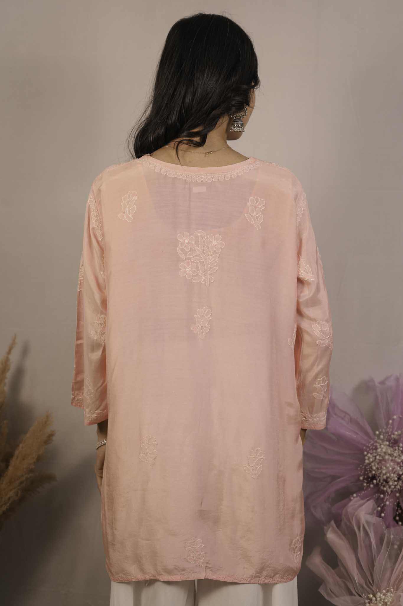 Muslin Chikankari Pink Short Top
