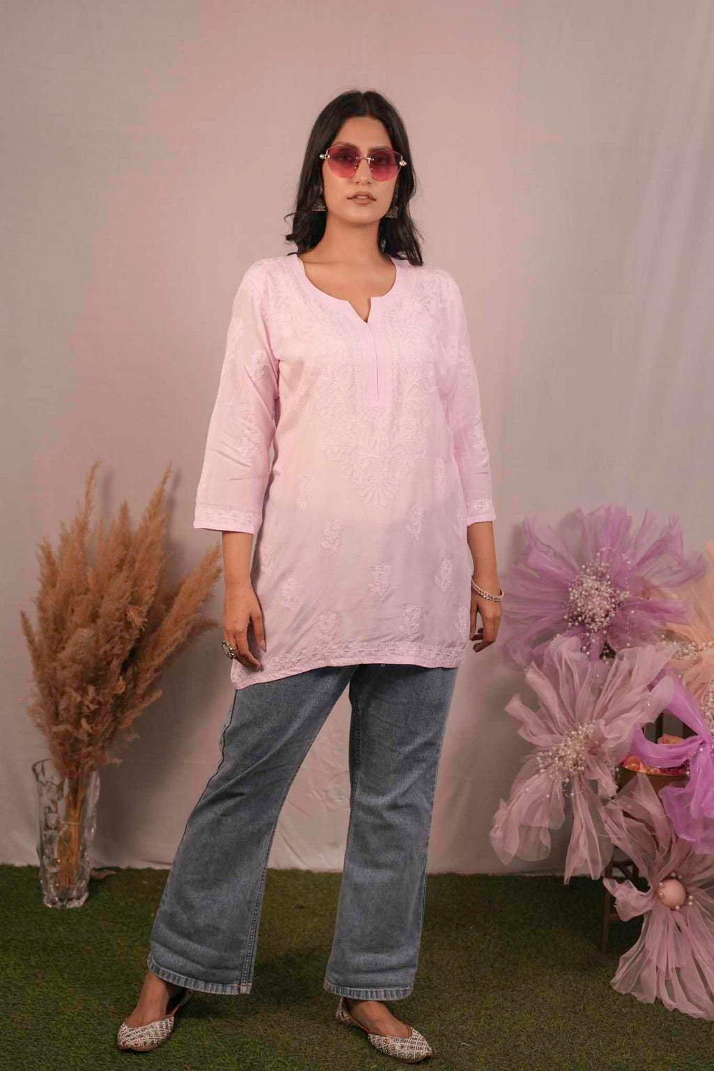 Muslin Chikankari Short Top