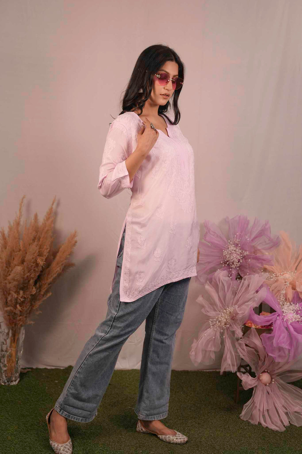 Muslin Chikankari Short Top