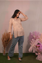 Mulmul Chikankari Brown Short Top