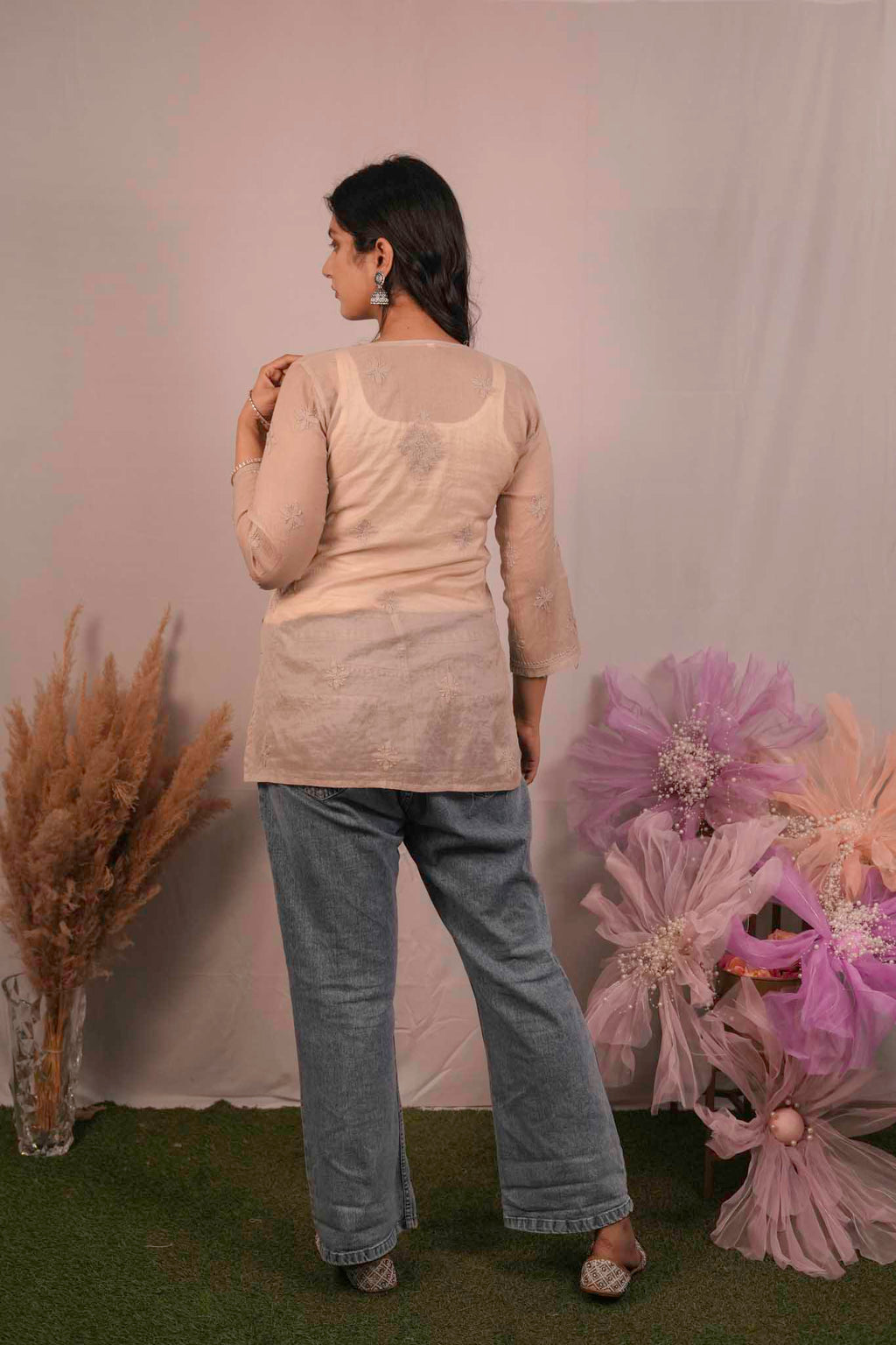 Mulmul Chikankari Brown Short Top