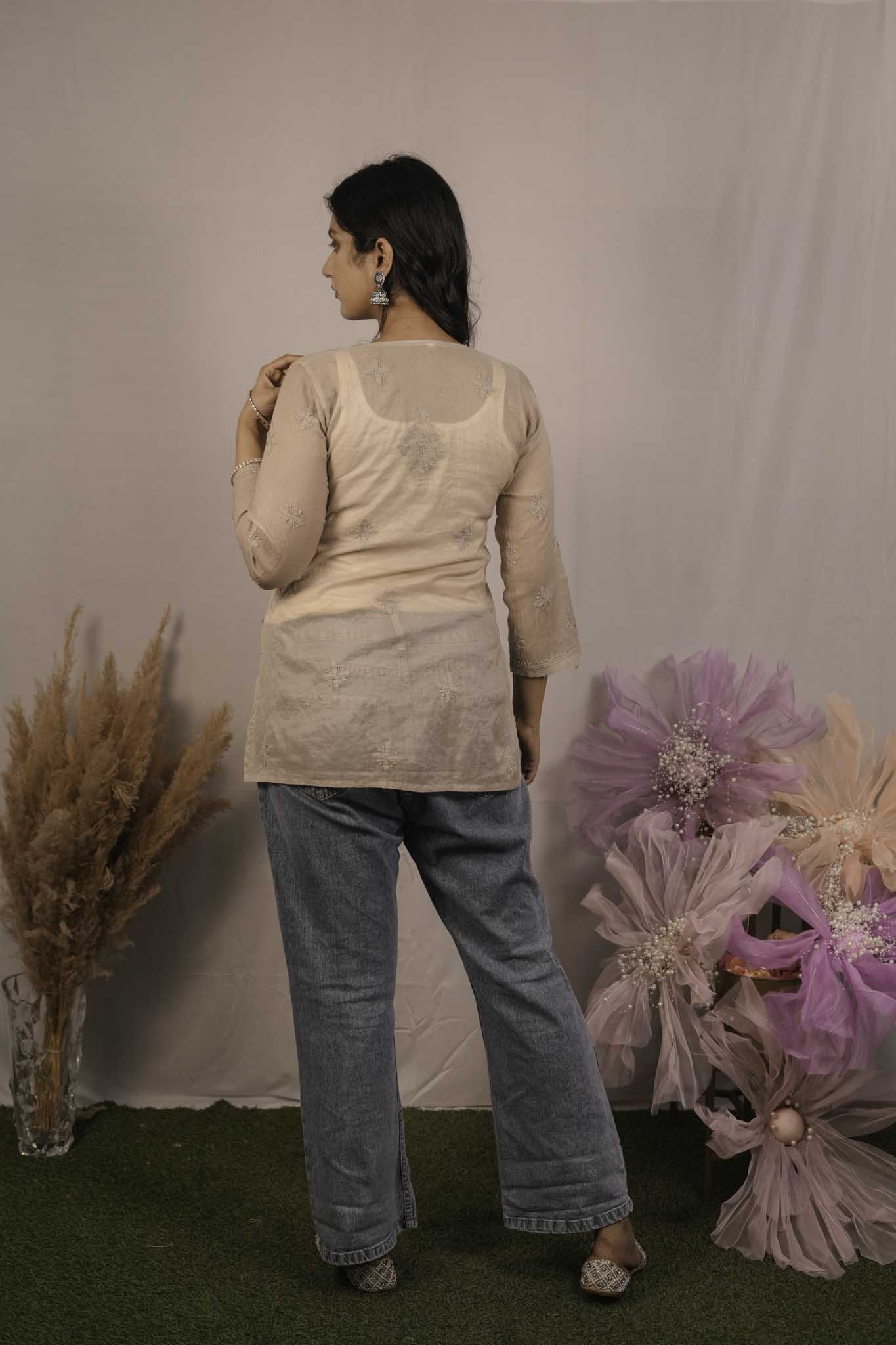 Mulmul Chikankari Brown Short Top