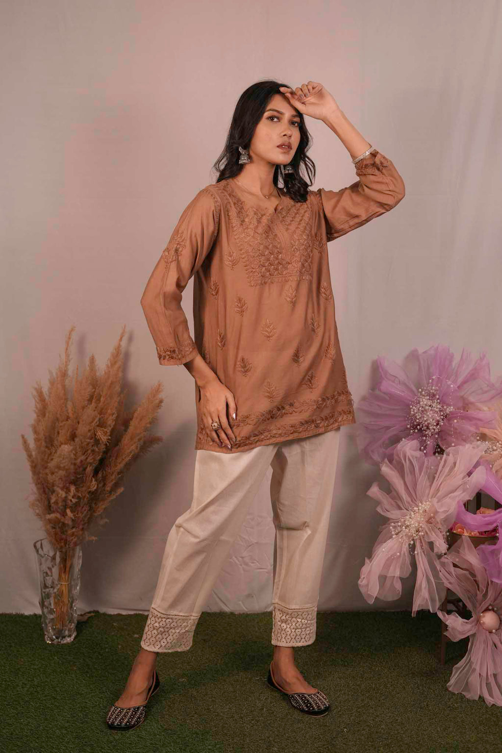 Chanderi Chikankari Short Top