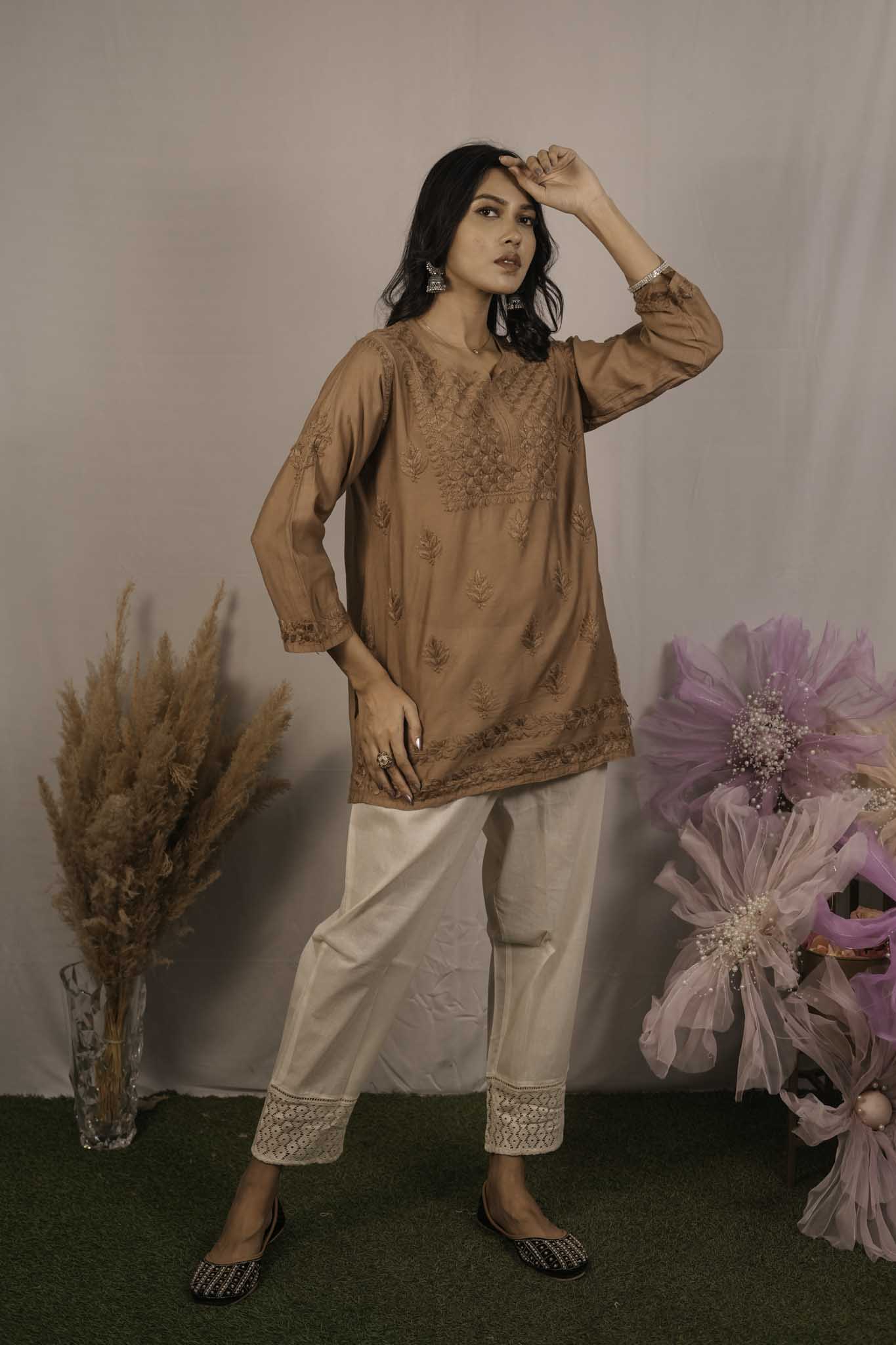 Chanderi Chikankari Short Top