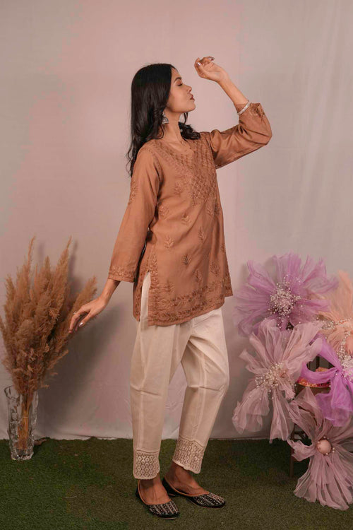 Chanderi Chikankari Short Top
