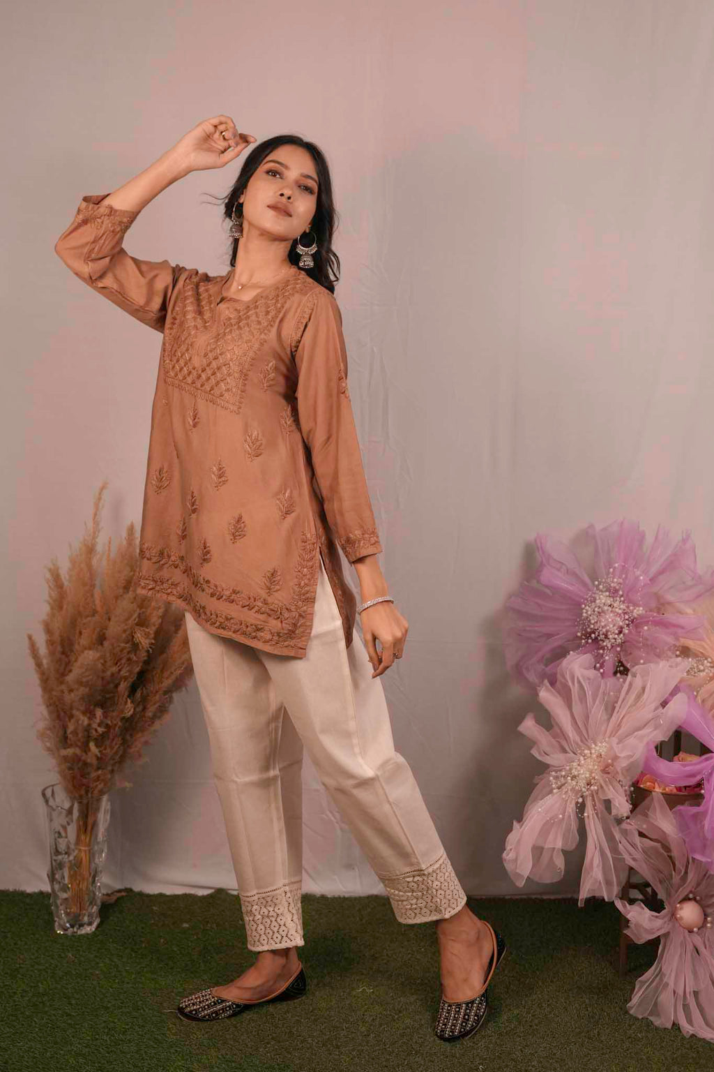 Chanderi Chikankari Short Top