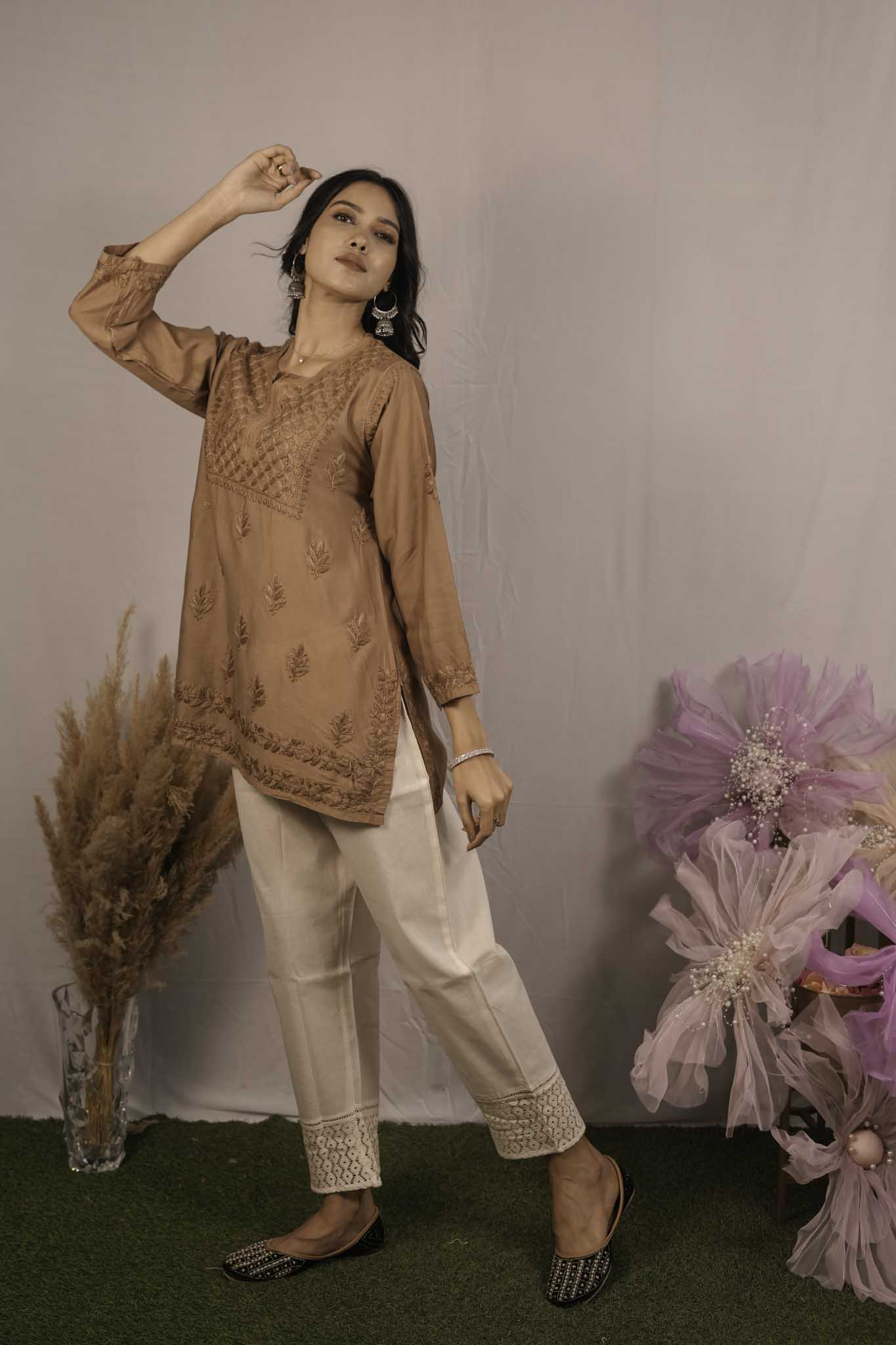 Chanderi Chikankari Short Top