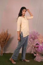 Chanderi Chikankari Yellow Short Kurti