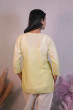 Chanderi Chikankari Yellow Short Kurti