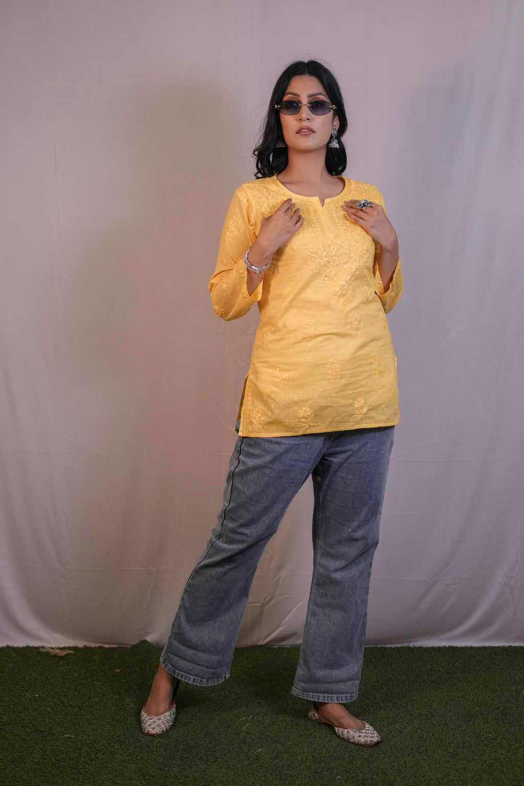 Dobby Cotton Chikankari Short Kurti