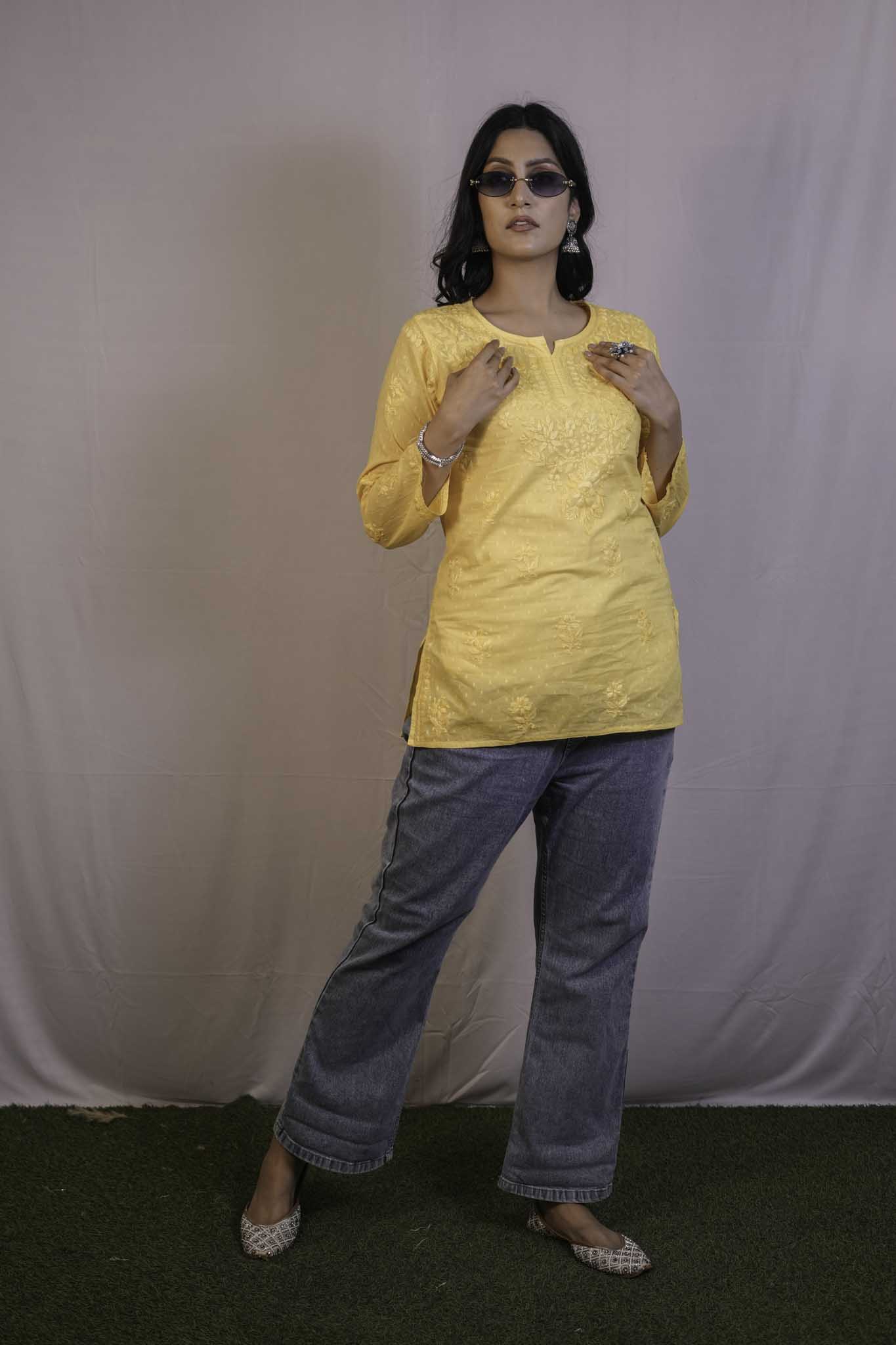 Dobby Cotton Chikankari Short Kurti