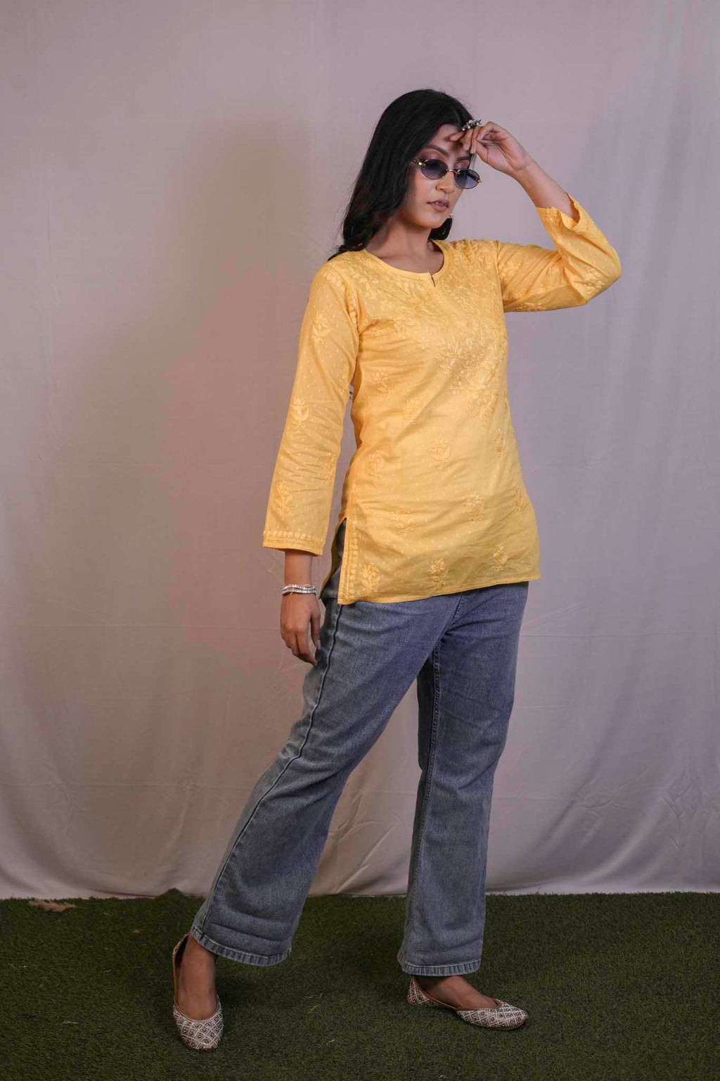Dobby Cotton Chikankari Short Kurti