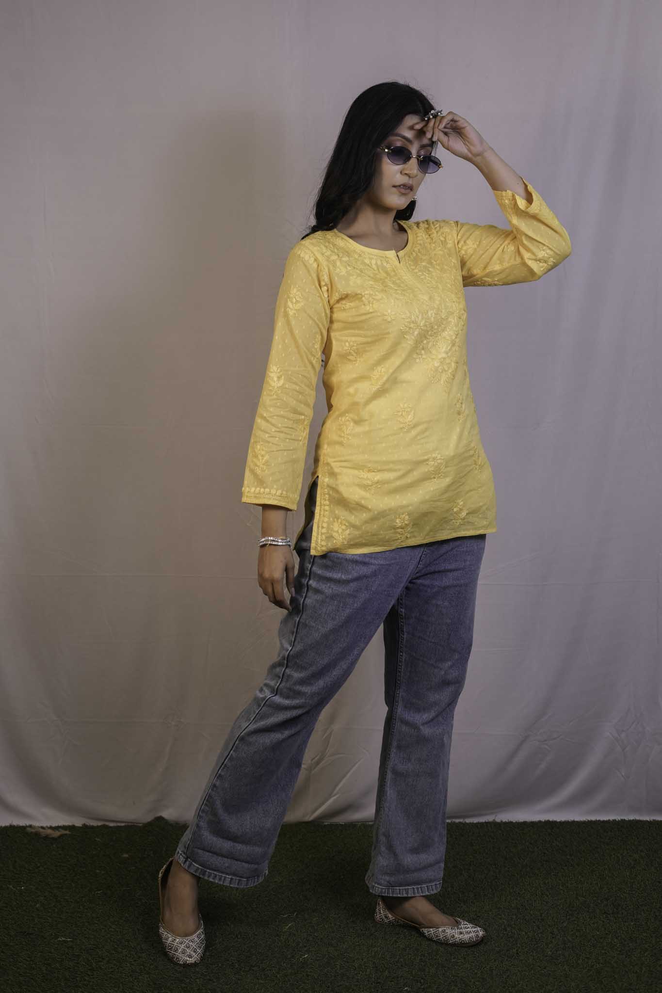 Dobby Cotton Chikankari Short Kurti