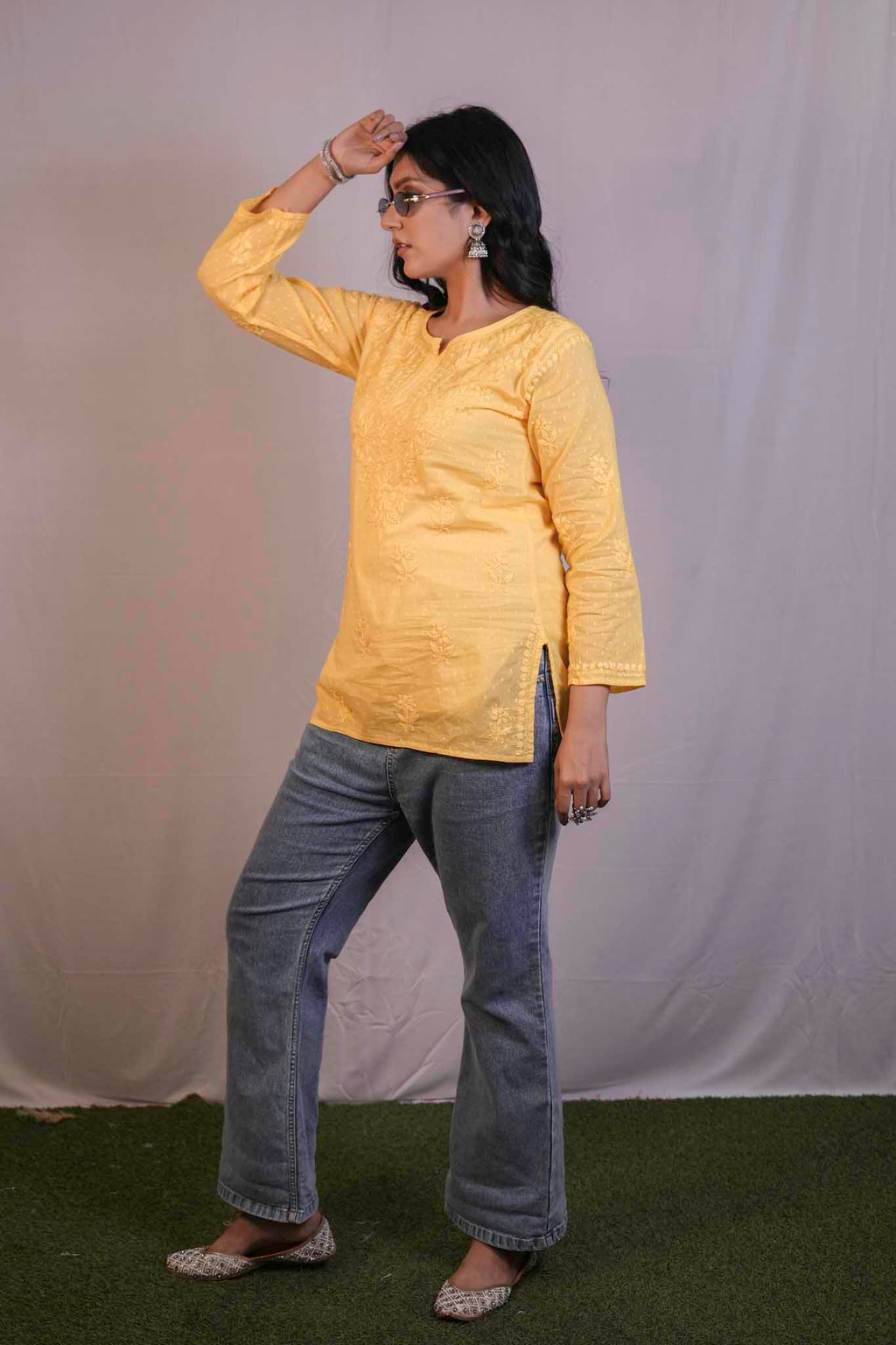 Dobby Cotton Chikankari Short Kurti