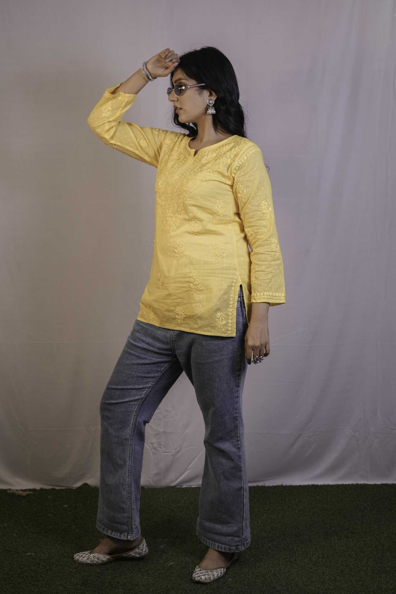 Dobby Cotton Chikankari Short Kurti