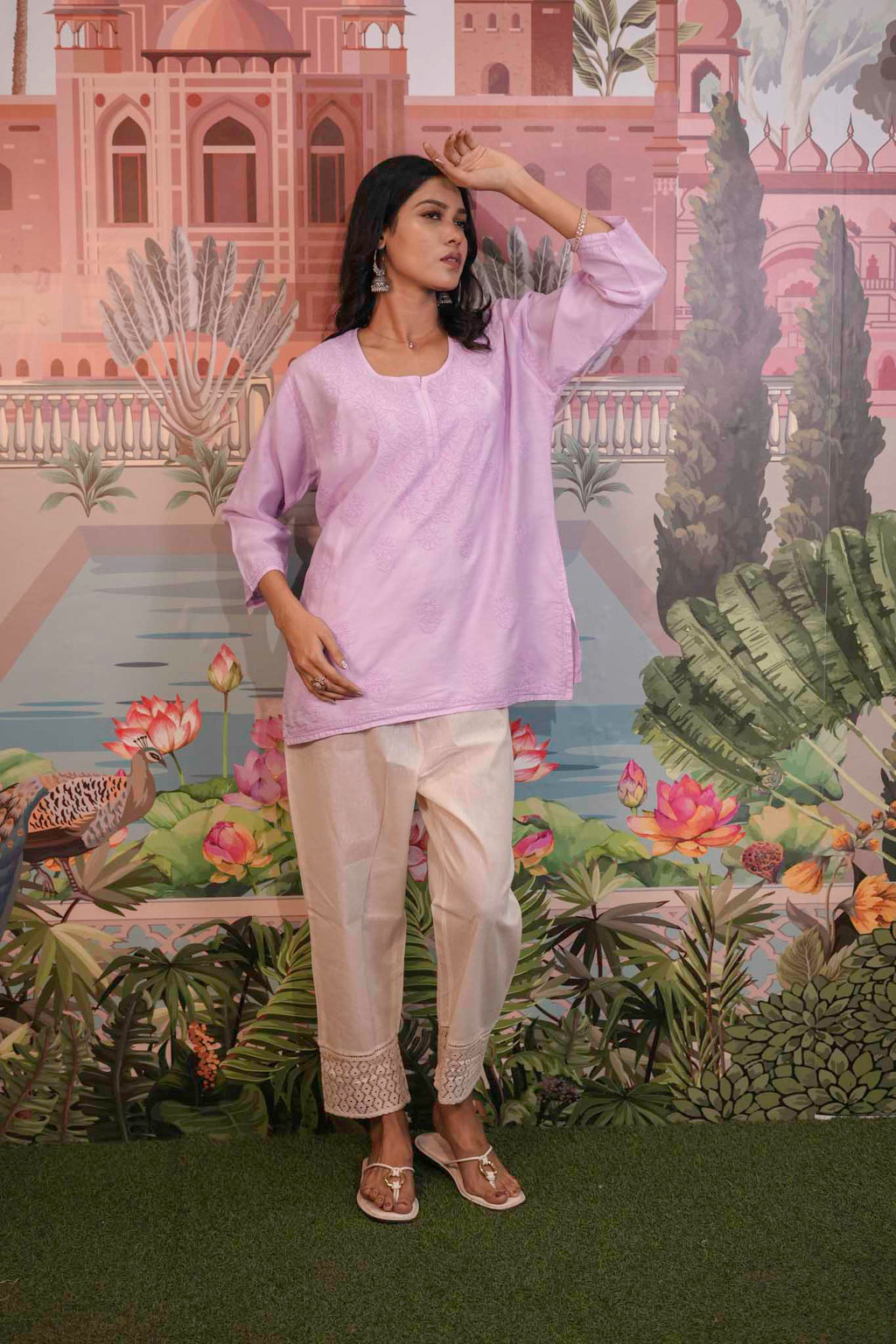 Chanderi Chikankari  Purple Short Kurti