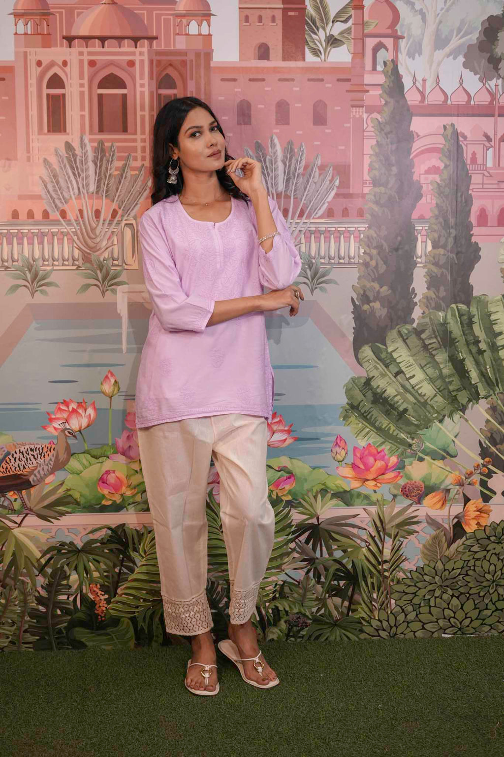 Chanderi Chikankari  Purple Short Kurti