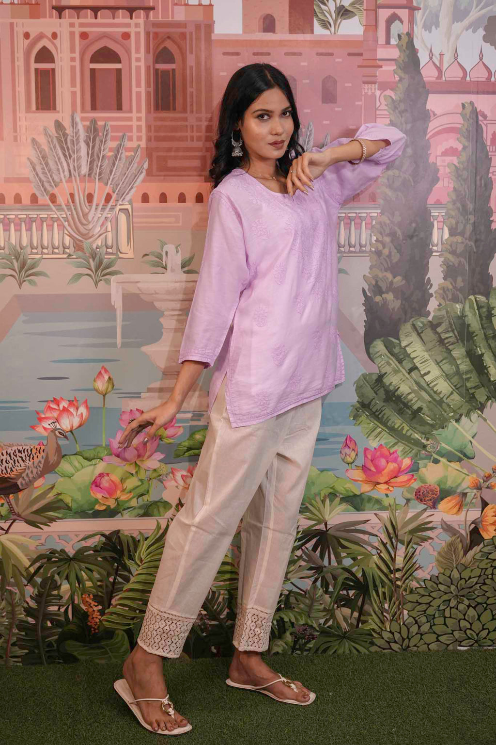 Chanderi Chikankari  Purple Short Kurti
