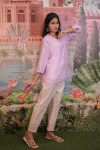Chanderi Chikankari  Purple Short Kurti
