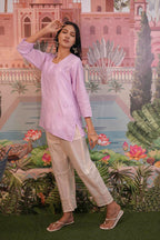 Chanderi Chikankari  Purple Short Kurti