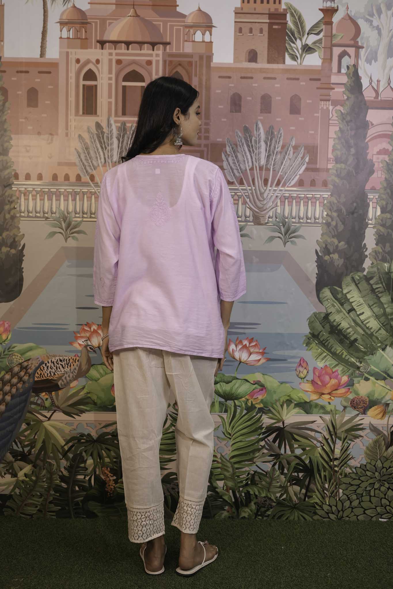 Chanderi Chikankari  Purple Short Kurti