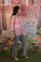 Mulmul Chikankari Purple Short Top