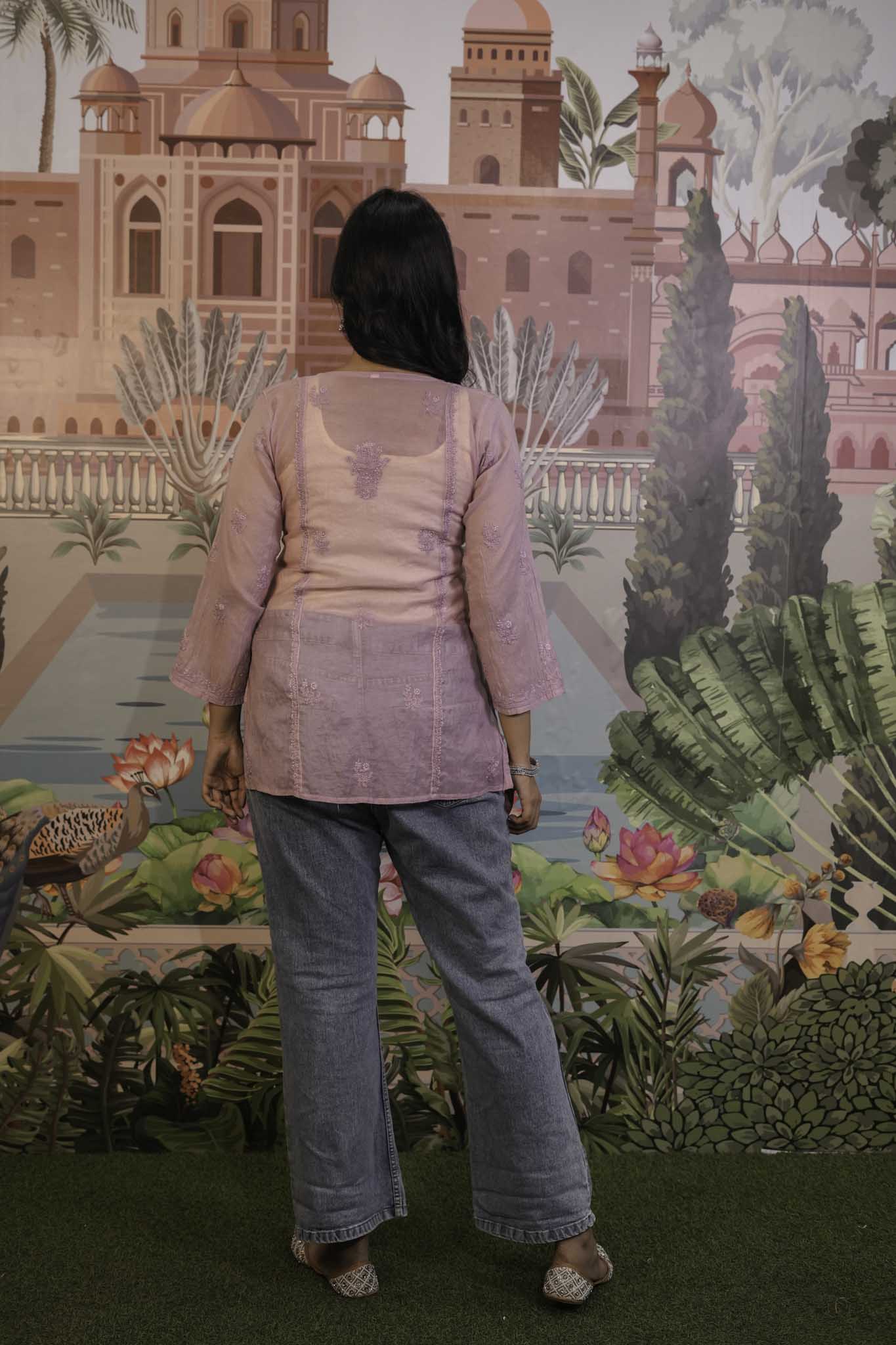 Mulmul Chikankari Purple Short Top