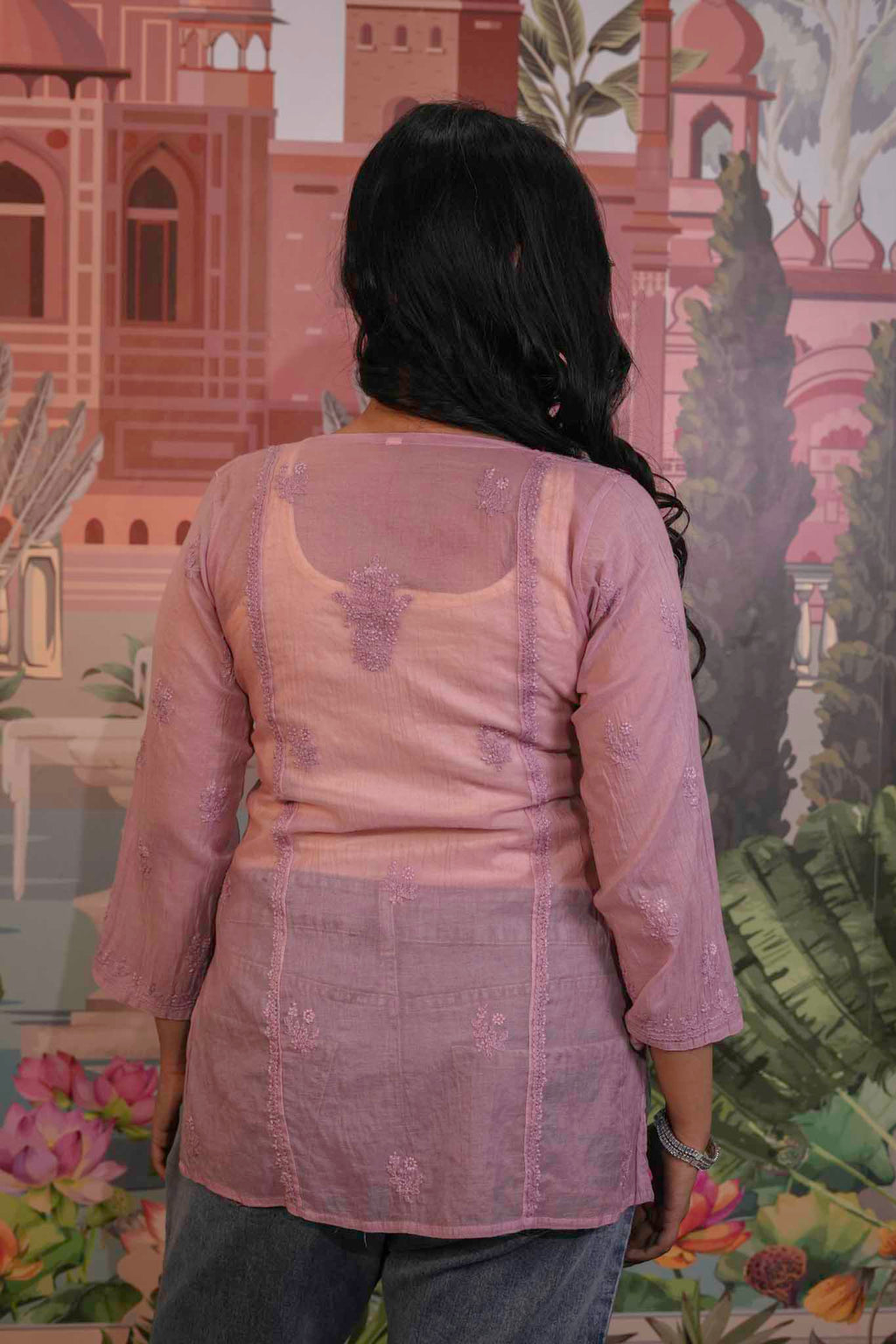 Mulmul Chikankari Purple Short Top