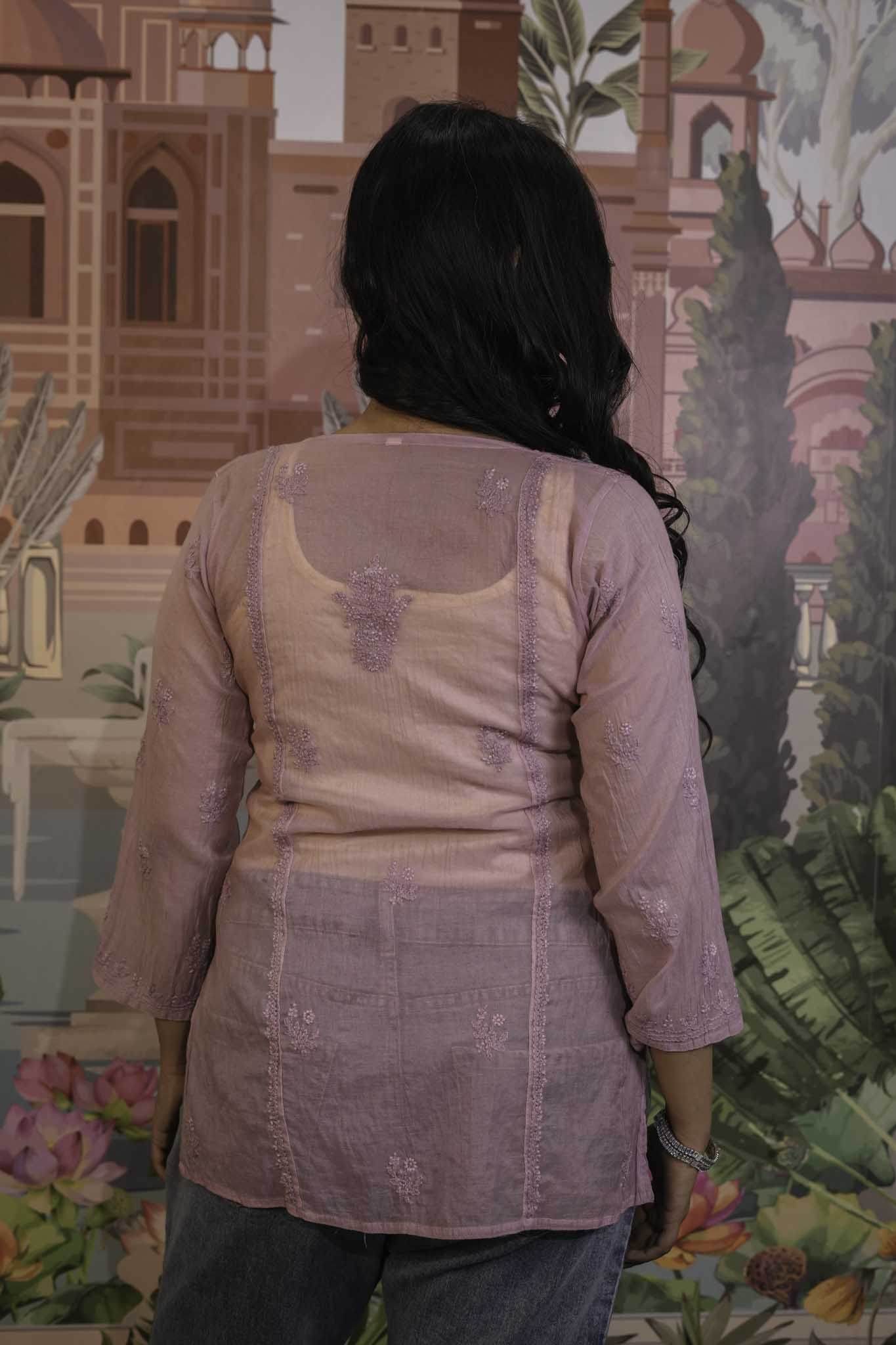 Mulmul Chikankari Purple Short Top