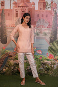 Chanderi Chikankari  Beige Short Kurti