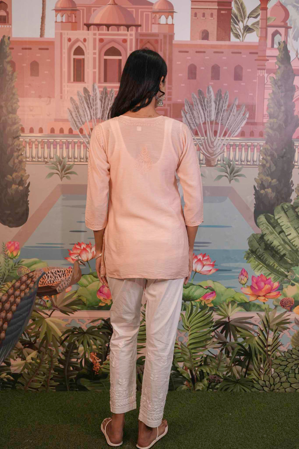 Chanderi Chikankari  Beige Short Kurti