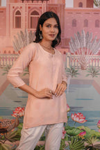 Chanderi Chikankari  Beige Short Kurti