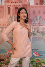 Chanderi Chikankari  Beige Short Kurti