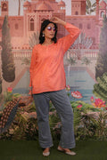 Dobby Cotton Orange Chikankari Short Kurti