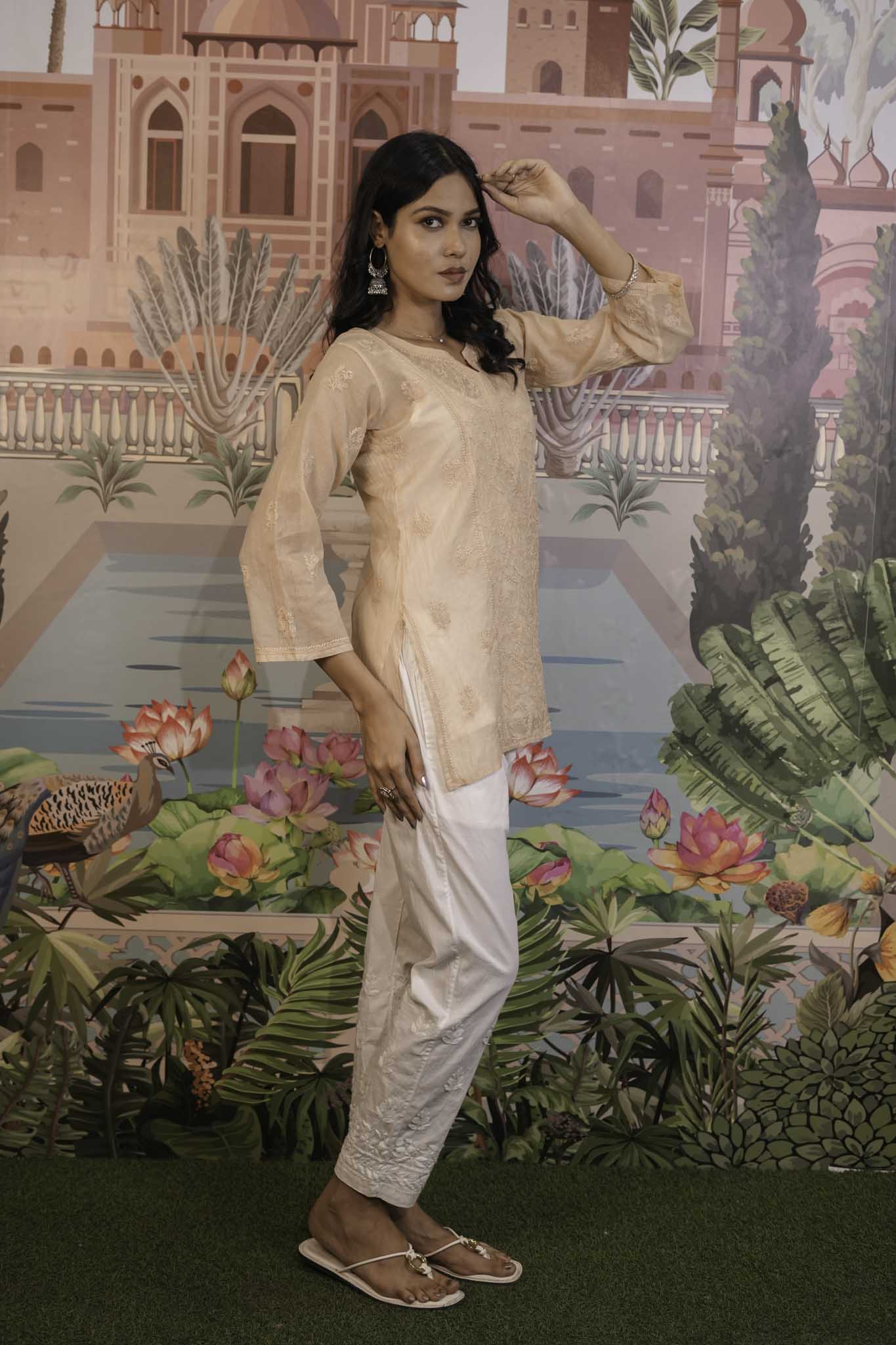 Mulmul Chikankari Beige Short Top
